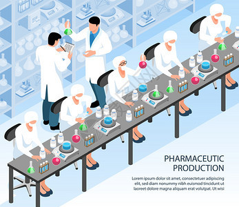 紫色背景等距矢量圖疫苗研制過程中的科學化學研究